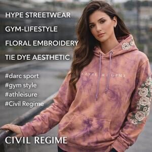 Civil Regime Darc Sport Rose Embroidered Tie Dye Hoodie Streetwear M